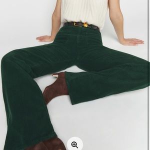 Reformation High Rise Alyssa Wide Leg Corduroy  Pant in forest green